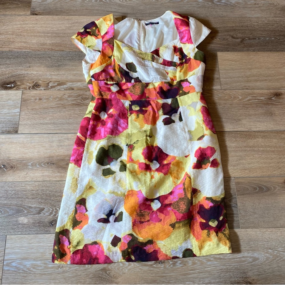Isabella DeMarco Women’s Dress Spring White Orange Pink Green Floral Sheath SZ
